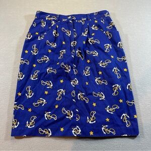 Vintage Fenwick Anchor Print Skirt Women’s Size 8 Blue Stars Rope Sailor‎